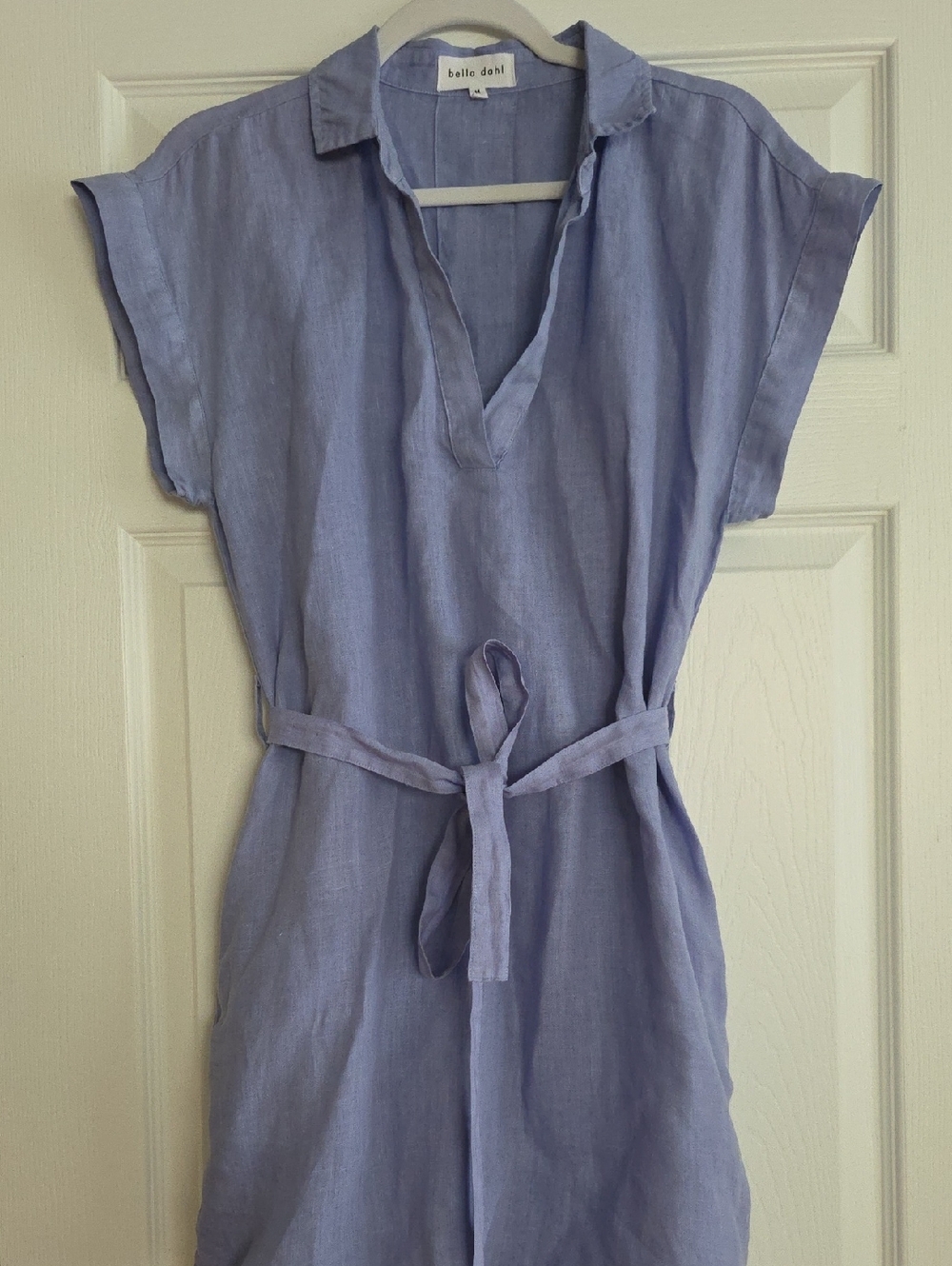 Bella Dahl Lavender Blue Linen Tie-Waist Dress
